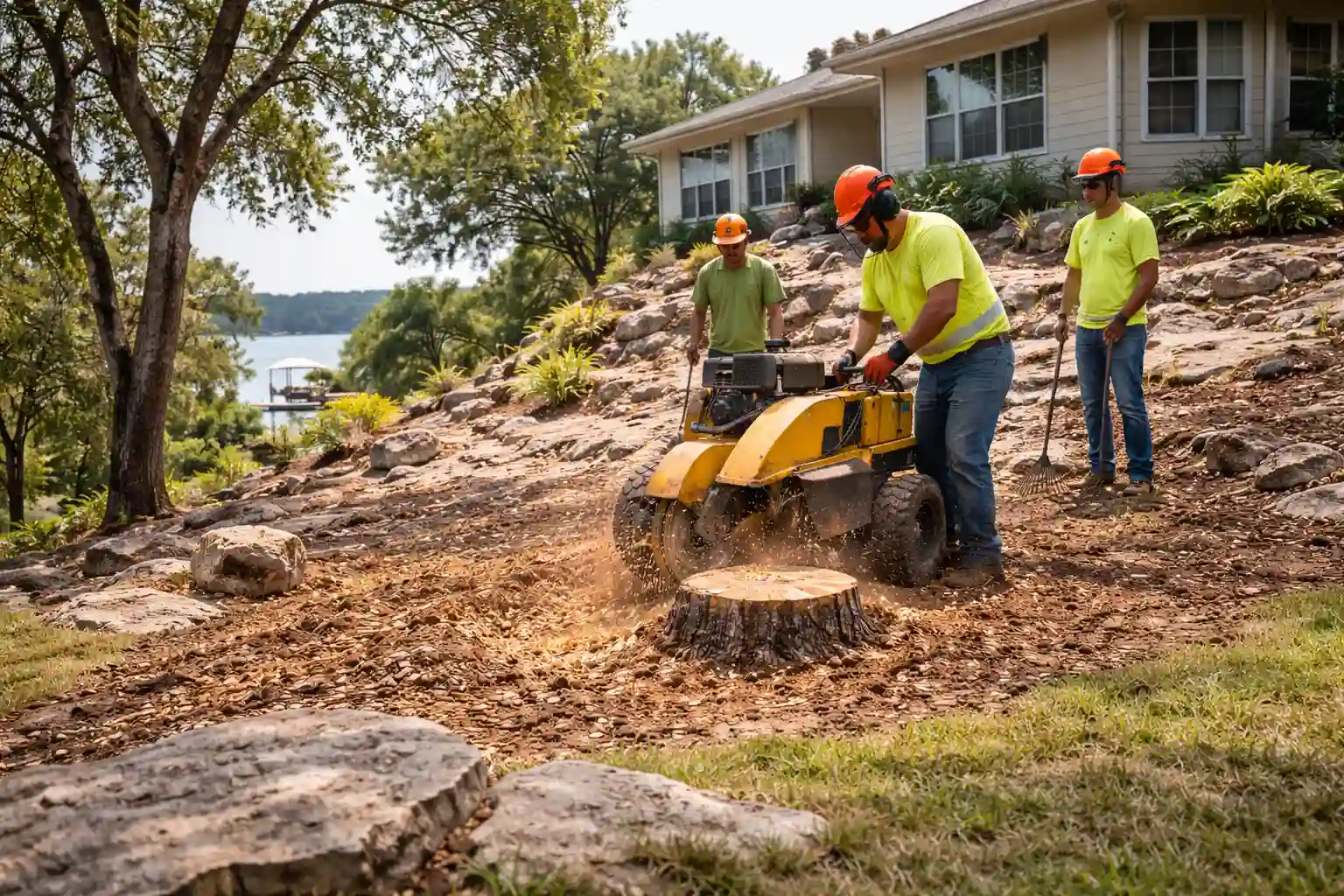 Stump removal service in progress in Lago Vista, TX