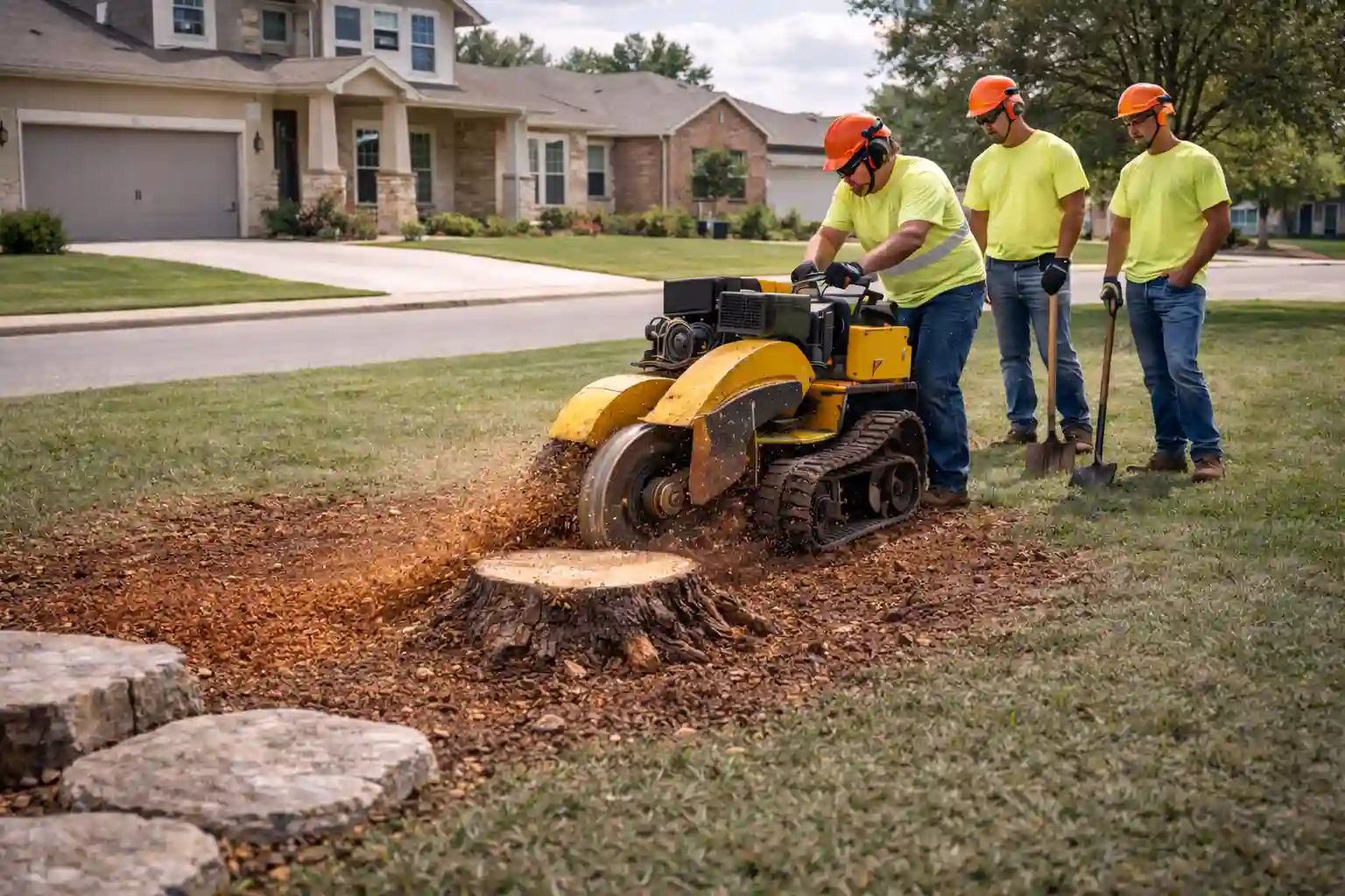 Stump removal service in progress in Round Rock, Texas