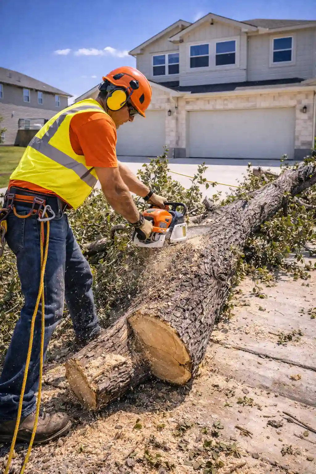 Tree removal after storm damage in Kyle, TX