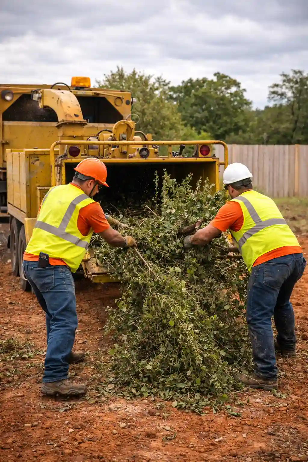 Tree removal crew cleaning up debris in Leander, Texas