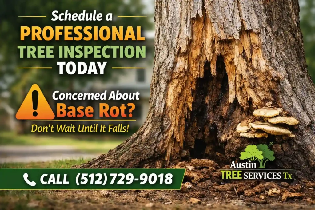 Base rot warning for tree inspection