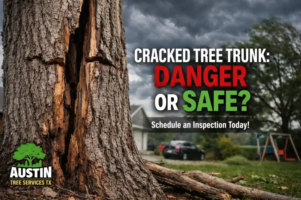 Cracked tree trunk danger or safe