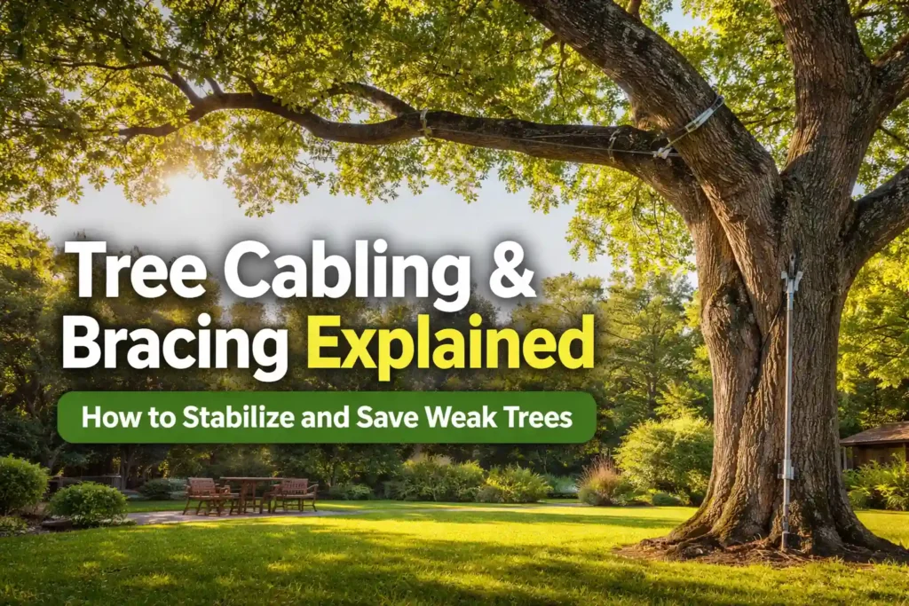Tree cabling and bracing in action