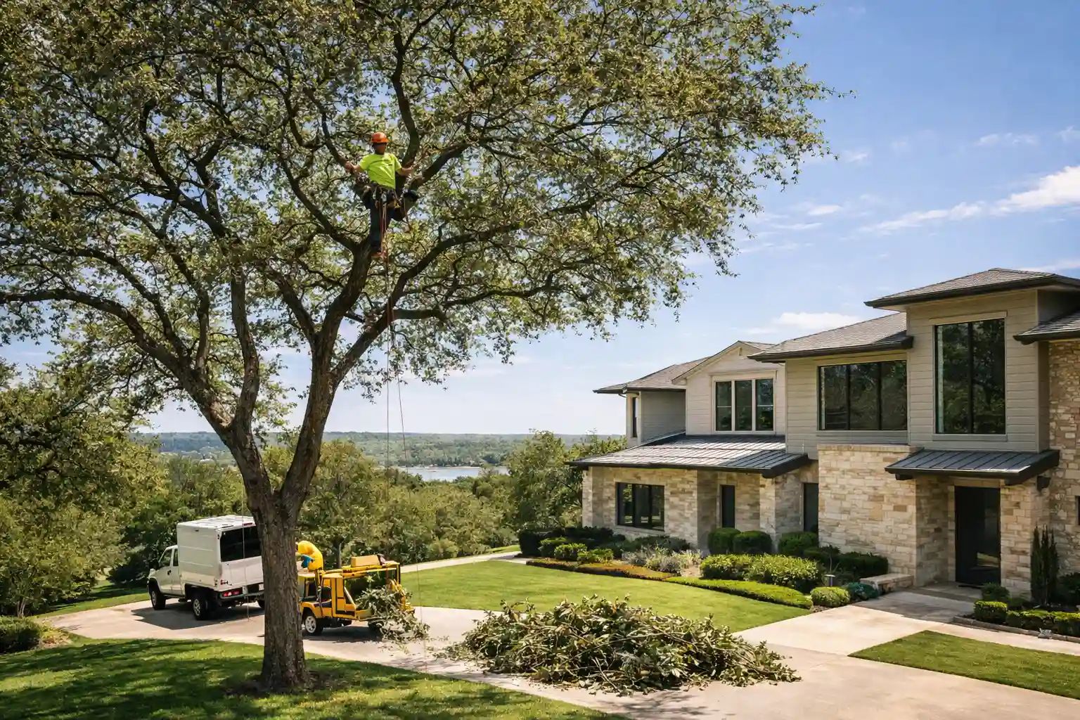 Tree trimming service working at a Rollingwood, Texas home